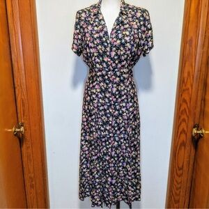 Vintage floral long button down dress